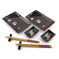 Сервіз для суші 28х28,3х3,5 см 2 персони Ієрогліфи на шоколадному фоні