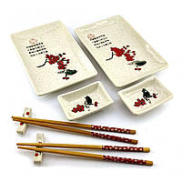 Сервіз для суші 28х28,3х3,5 см 2 персони Птах на гілці сакури