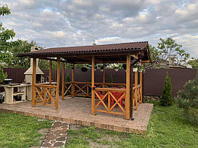 Дерев'яна альтанка LNK "Гармонія" 4 на 3 м, з Каміном-барбекю розбірна (на 14-16 осіб) (Б-К1)