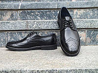 Броги туфли мужские весенние кожаные черные Oskar. Туфли броги классические из натуральной кожи черные Оскар