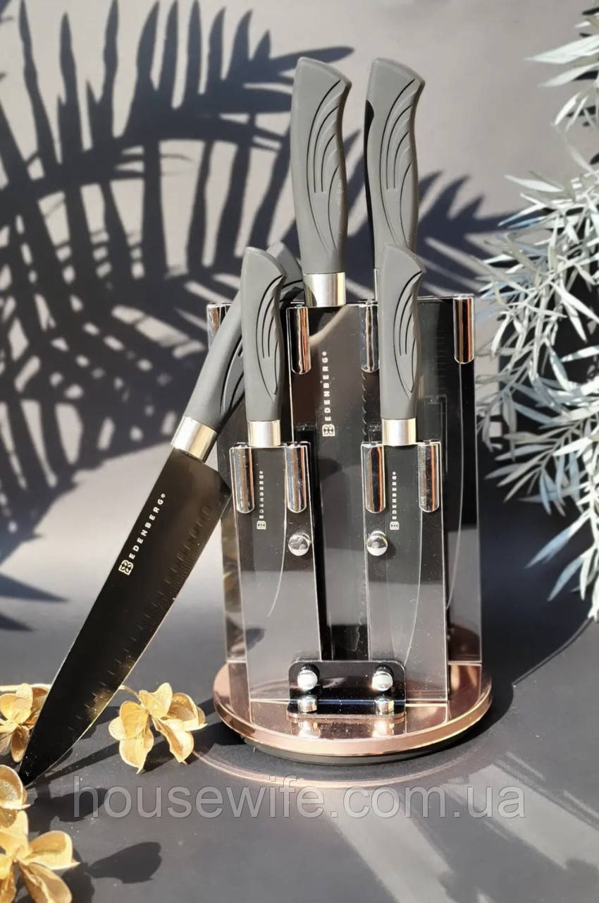 Набір кухонних ножів із підставкою 6 предметів Edenberg EB-11006 Набір ножів із неіржавкої сталі на підставці
