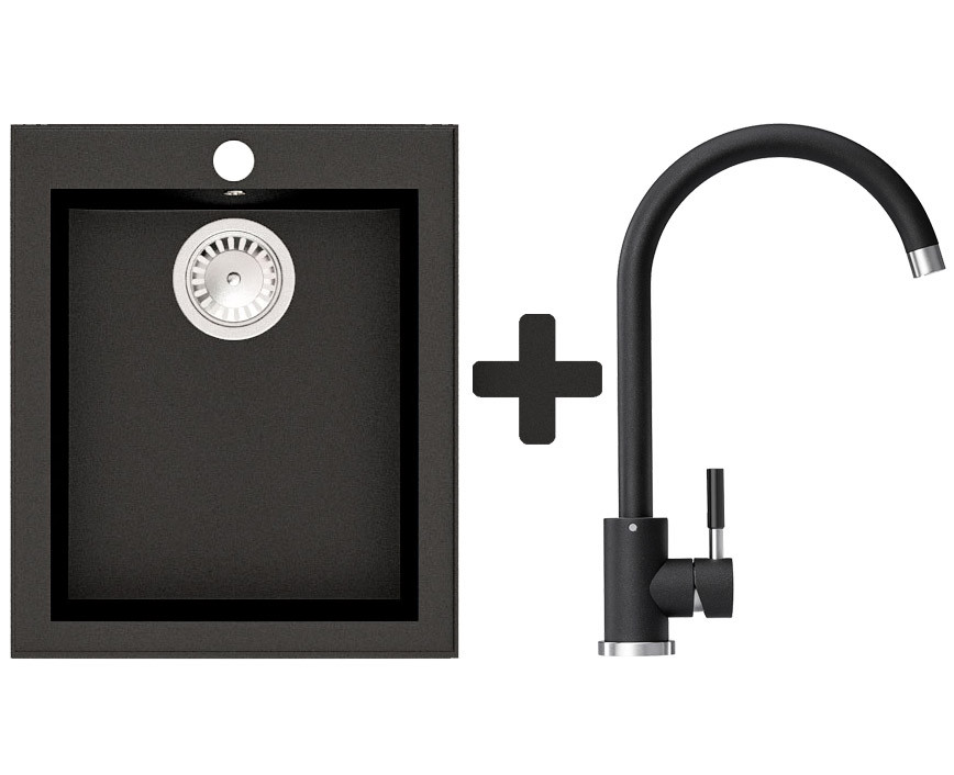 Комплект: мийка гранітна ASKANIA PETRA 40 Черний + Кран
