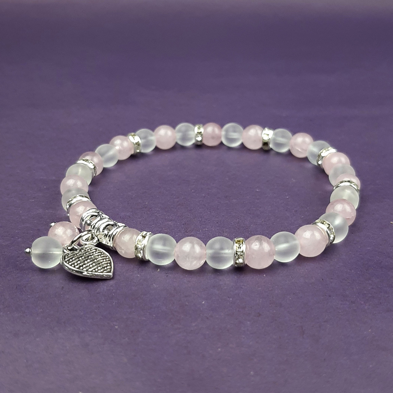 ПОКЛИК СЕРДЦЯ, гірський кришталь і рожевий кварц. Браслет із натурального каменю, фото 1