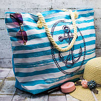 Пляжная яркая женская сумка модная тканевая в полоску 55*40 см стильный летний принт Якорь Luna