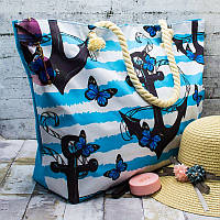 Пляжна жіноча сумка модна тканинна в смужку 55*40 см стильний літній принт Якорі Luna