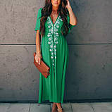 Плаття-туніка жіноче з вишивкою, зелене, фото 3
