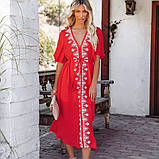 Плаття-туніка жіноче з вишивкою, червоне, фото 2