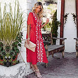 Плаття-туніка жіноче з вишивкою, червоне, фото 3