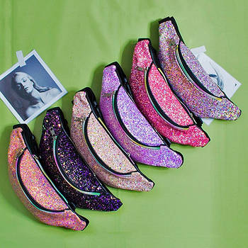 Сумка на пояс бананка яскрава блискуча 11*32 см на блискавці чудової якості Luna