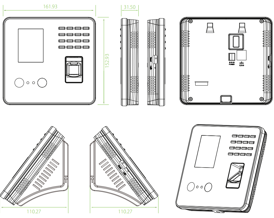 Габаритные размеры терминала ZKTECO MB20-VL