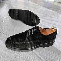 Черные туфли мужские замшевые весенние Ed-Ge. Туфли черные весенние для мужчин с натурального замша Эд-Джи