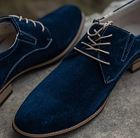 Замшевые классические туфли мужские весенние синие Lucky Choice. Туфли для мужчин весна-осень Лаки Чойс синие