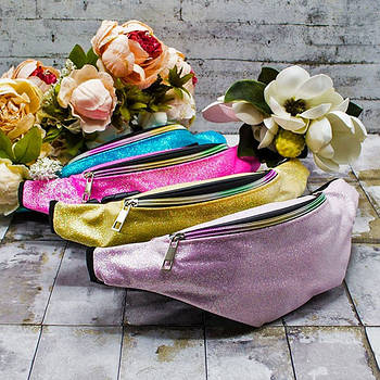 Сумка на пояс бананка яскрава блискуча 11*32 см на блискавці чудової якості Luna