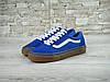 Чоловічі кеди Vans Old Skool Blue Ванс Олд Скул сині з коричневою підошвою Унісекс Вьетнам текстиль, фото 3