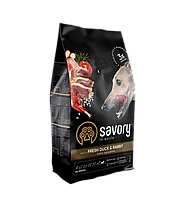 Сухой корм Savory для собак всех пород со свежим мясом утки и кроликом 3 кг