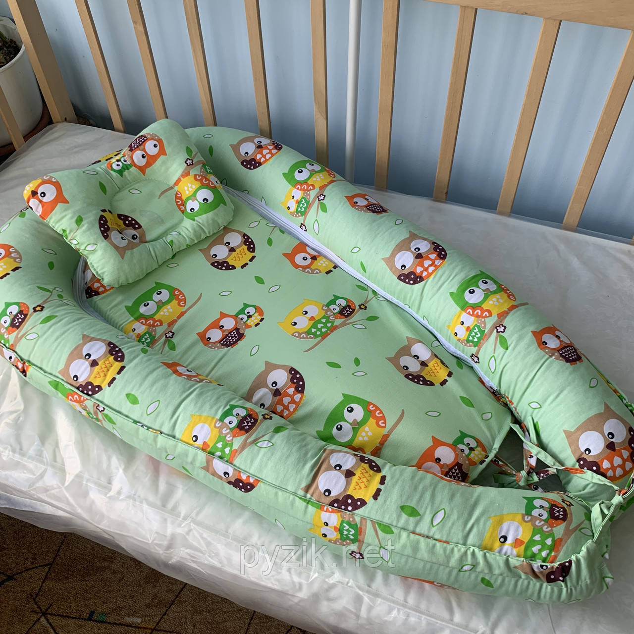 Гніздо-кокон двостороннє 80Х40 см (подушка для вагітної, подушка для годування) + подушка Сова