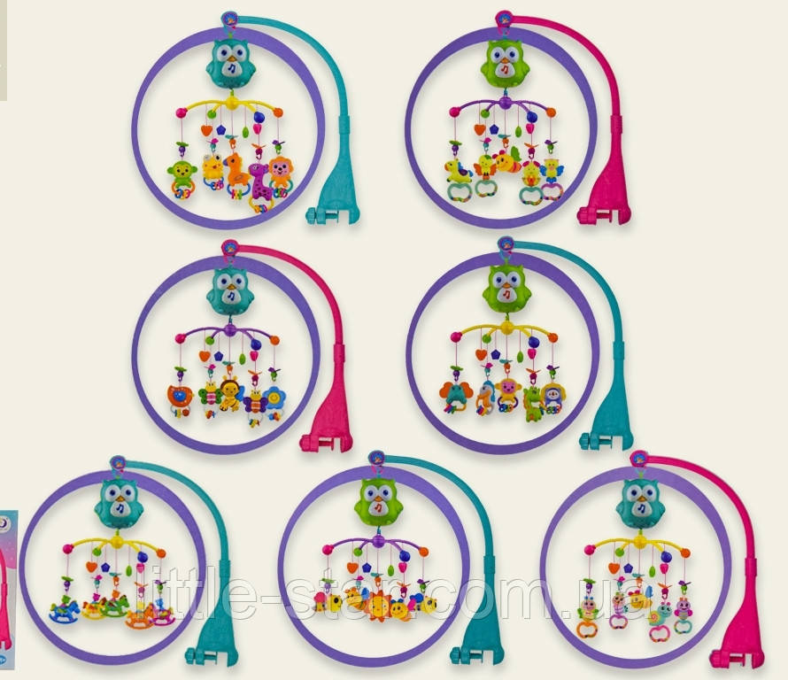 Дитяча музична карусель мобіль на ліжечко Сова HL2018-40/2/3/6/7/8, блакитний