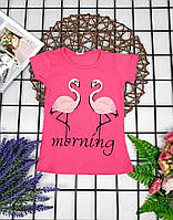 Детская футболка для девочек с рисунком в виде фламинго, в малиновом цвете