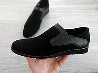 Черные без каблука туфли весенние мужские замшевые Tapi. Туфли весна осень из натуральной замши Тапи в черном