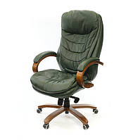 М'яке шкіряне крісло для керівника з дерев'яними підлокітниками ВАЛЕНСІЯ SOFT EX MB зелений