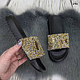 Жіночі шльопанці бронзові зі стразами на чорній підошві, фото 2