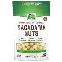 Смажені горіхи макадамії NOW Foods, Real Food "Dry Roasted Macadamia Nuts" із сіллю (255 г)