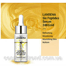 Lanbena Six Peptide Serum 24K Gold Anti-aging skin Сироватка антивікова для обличчя 15 мл, фото 4