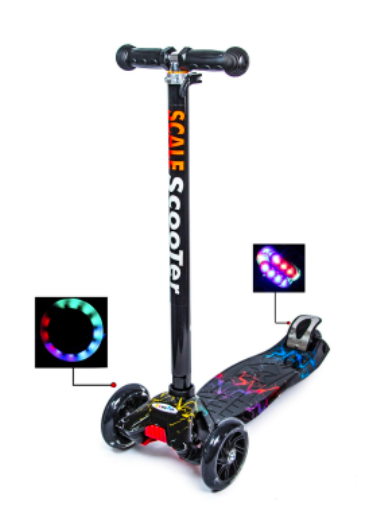 Дитячий самокат Scale Scooter MAXI Блискавка Кола, що світяться, фото 1