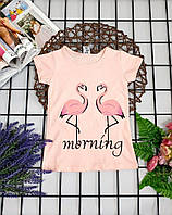 Детская футболка для девочек с рисунком в виде фламинго, в нежном персиковом цвете