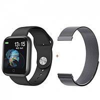 Смарт-годинник Smart Watch T80S Black + 2 браслети сталевий і силіконовий (температура, пульс, тиск, кисень)