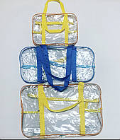 Набор прозрачных сумок в роддом (3 шт) (XL+L+S) жовто-блакитний