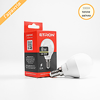 LED лампа ETRON G45 E14 8вт 3000K 220V, лампа светодиодная 1-ELP-043