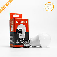 LED лампа ETRON A55 8вт 220V 3000K тепле світло E27, світлодіодна лампа 1-ELP-009