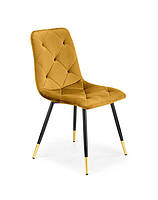 Желтый стул K438 (musztardowy) ткань бархат /ножки черные - золото (Halmar)