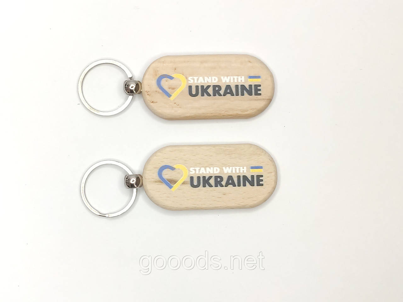 Овальний брелок з дерева на ключі Stand with Ukraine
