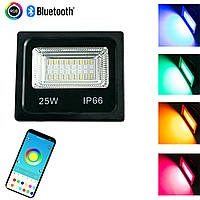 Светодиодный прожектор RGB для освещение фасада LED Flood Light 25W c Bluetooth уличная подсветка дома (NS)