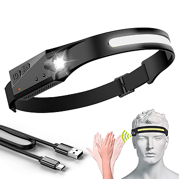 Налобний ліхтар 2в1 із сенсором та датчиком руху BL-G28-XPE+COB, з USB / Світлодіодний акумуляторний ліхтар