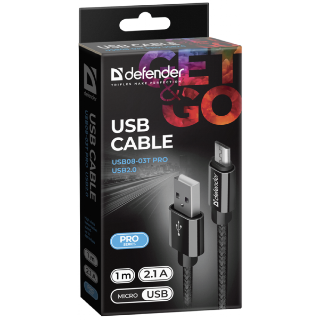 Дата кабель USB 2.0 AM to Micro 5P 1.0m USB08-03T PRO black Defender (87802) - фото 3 - id-p1623170934