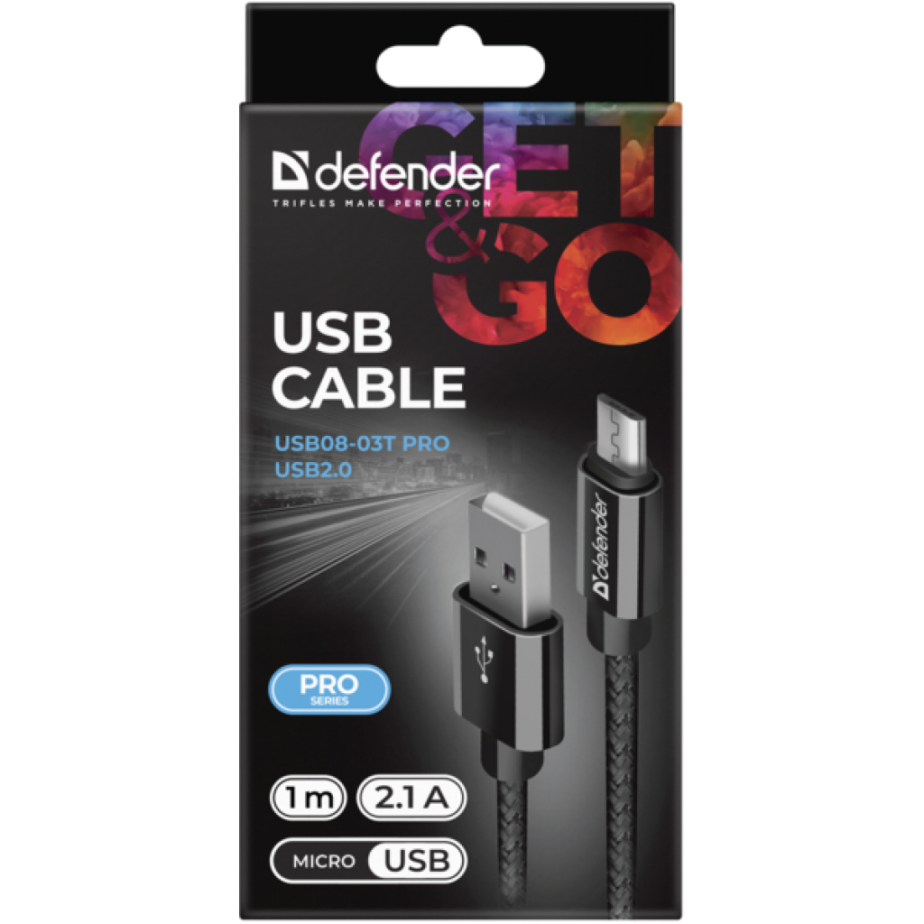 Дата кабель USB 2.0 AM to Micro 5P 1.0m USB08-03T PRO black Defender (87802) - фото 4 - id-p1623170934