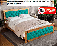 Кровать Natali 140х200 см Дуб Тахо/велюр Light Teal (мятно бирюзовый) выбор цвета обивки