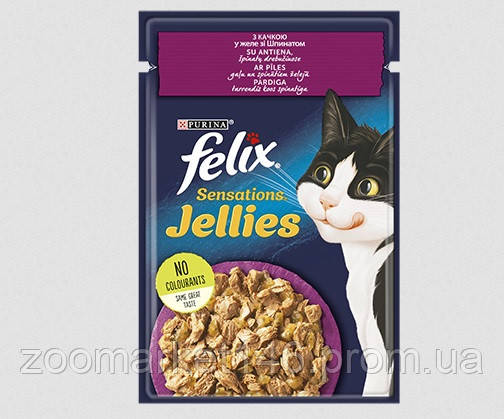 Felix Sensations Jellies (Фелікс Сенсейшнз Джеліс), з качкою в желе зі шпинатом, 85 г