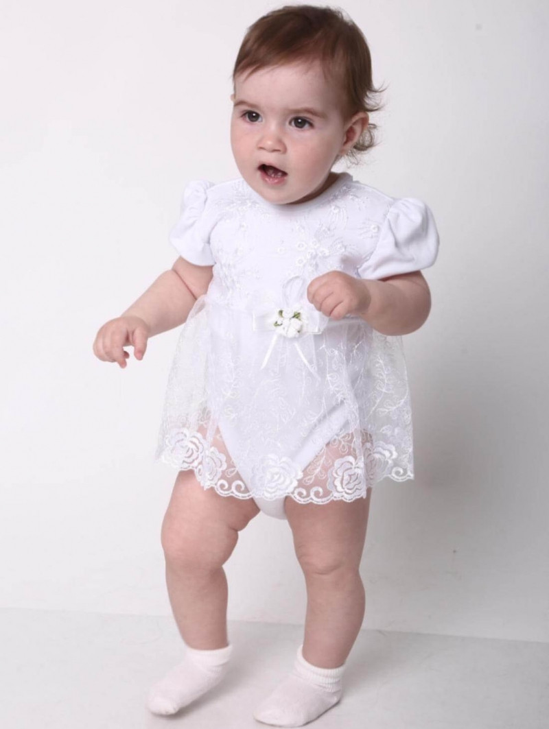 Ошатне боді - сукня для дівчаток зі спідничкою та мереживами Полінка зріст 62 см Lari Білий