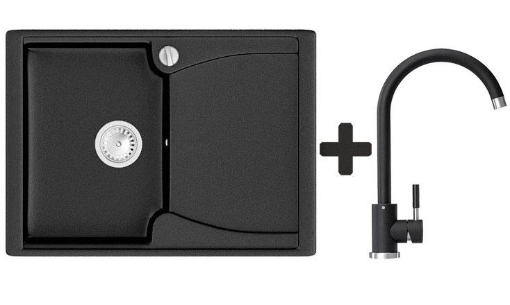Комплект: мийка гранітна ASKANIA MILANA Чорний + Кран