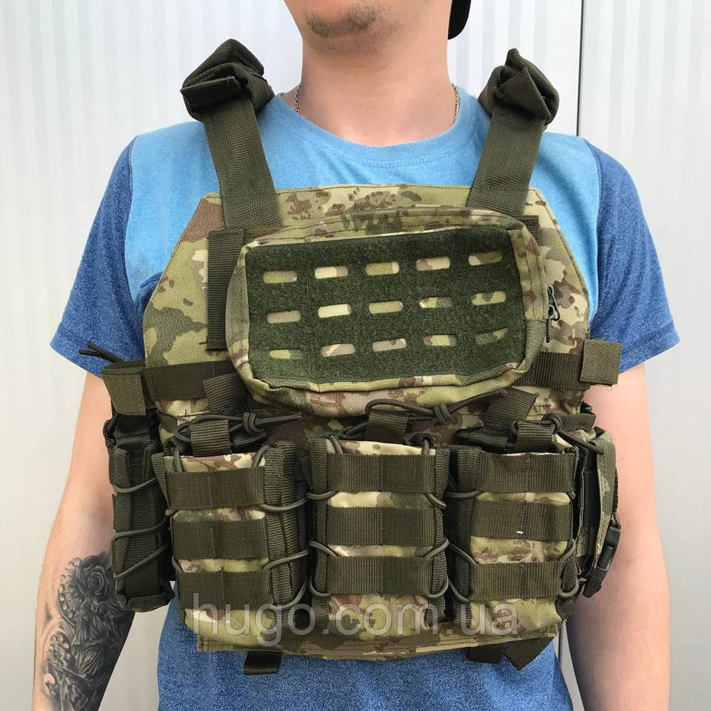 Плитоноска з розвантажувальною системою Камуфляж / Військова тактична плитоноска жилет, фото 1