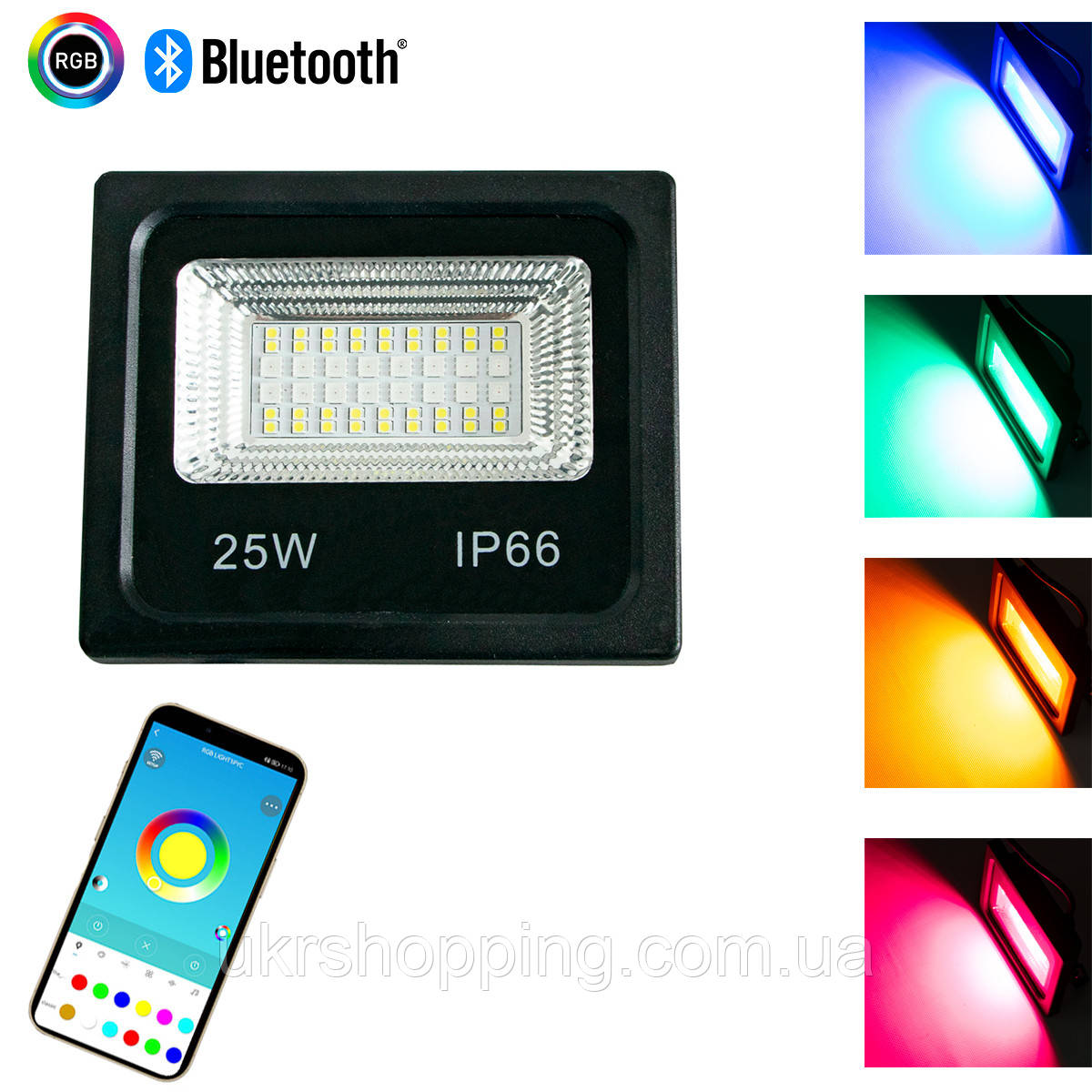 Светодиодный прожектор RGB для освещение фасада LED Flood Light 25W c Bluetooth уличная подсветка дома (SH) - фото 1 - id-p1623257828