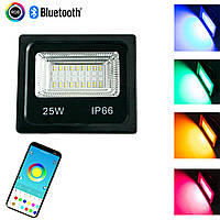Светодиодный прожектор RGB для освещение фасада LED Flood Light 25W c Bluetooth уличная подсветка дома (GK)