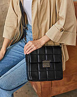 Женская стеганая сумка маленькая квадратная из эко кожи «Анет» черная WeLassie