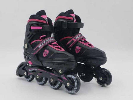 Ролики розсувні для дівчинки 20233-S Best Roller, розмір 31-34 колеса PU, рожеві, фото 3