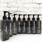 Набір дозаторів для ванної 250 мл "Неаполь" чорний пластик (8 шт) напис англ., фото 3