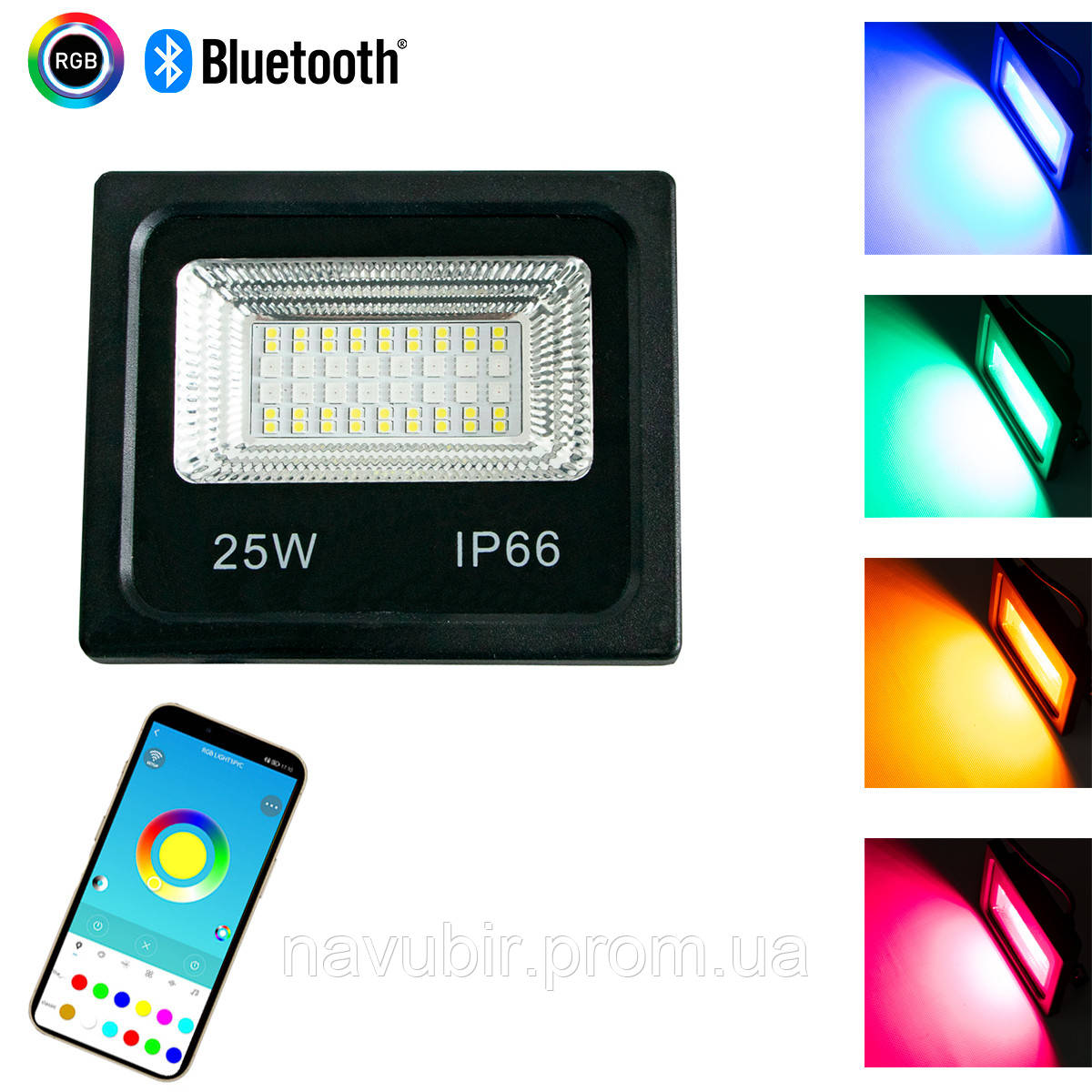 Светодиодный прожектор RGB для освещение фасада LED Flood Light 25W c Bluetooth уличная подсветка дома (NV) - фото 1 - id-p1623271490